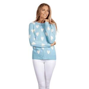 Sail To Sable womens Blue Lacecap heart wool pullover sweater Medium